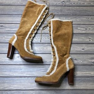 Calvin Klein Paula tall knee high Tan Suede Boots with Fur 8